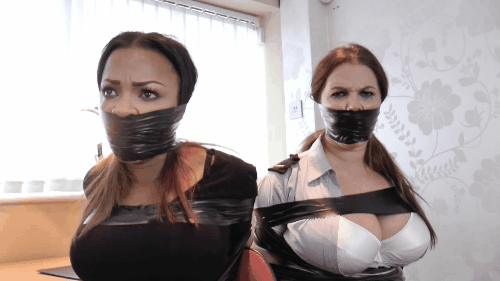 Duct Tape Wrap Gagged Women In Bondage