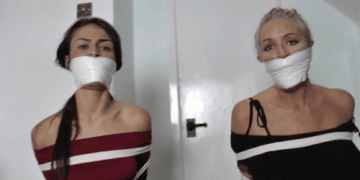 Blonde And Brunette Tied Up And Gag Talking