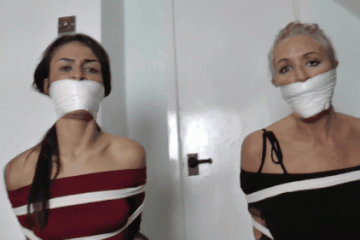 Blonde And Brunette Tied Up And Gag Talking