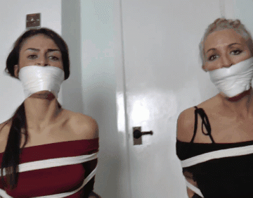 Blonde And Brunette Tied Up And Gag Talking