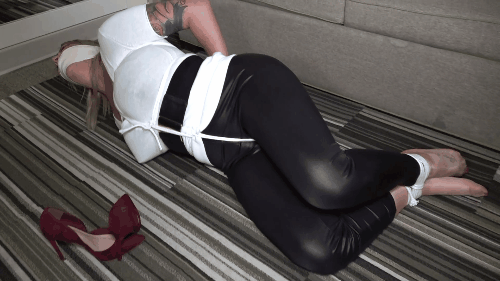 Microfoam Tape Gagged Blonde In Leather Pants Loves Her Tight Crotch Rope
