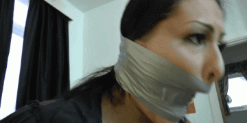Extremely Tight Duct Tape Wrap Gagged Brunette Gagging In Bondage