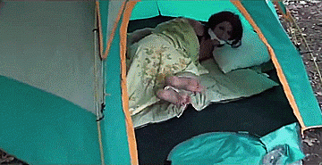 Cleave gagged woman tied up in her tent