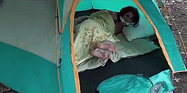 Cleave gagged woman tied up in her tent